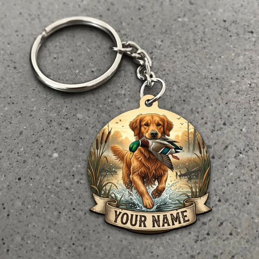 Maxcorners Duck Hunting Yellow Labrador Retriever Golden Field Adventure Custom Name Gift 2D Flat Acrylic Ornament, Keychain