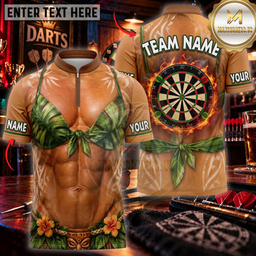 Maxcorners Darts Funny Muscular Bikini Body Green Classic Dartboard Personalized Name 3D Unisex Shirt