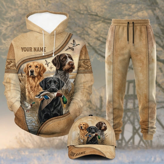 Maxcorners Duck Hunting Black Labrador Flying Ducks Vintage Cream Personalized 3D Shirts