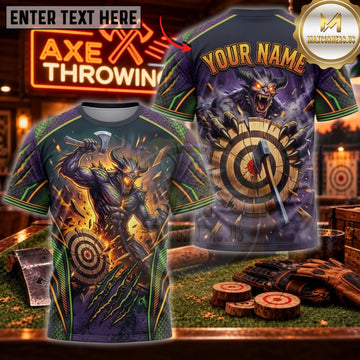 Maxcorners Axe Throwing Dark Purple Viking Warrior Personalized Name 3D Unisex Shirt
