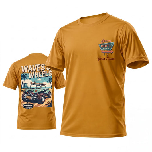 (9 Colors) Maxcorners Personalized Car Classic Muscle Car 3D T-Shirt - Burgundy Waves and Wheels Coastal Classic Car
