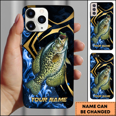 Maxcorners Crappie Fishing Blue Wave Gold Line Personalized Name 3D Phone Case