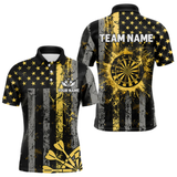 Maxcorners Custom Gold Grunge US Flag Patriotic Darts Shirt For Men, Retro Darts Board Darts Team Jerseys  LM0705