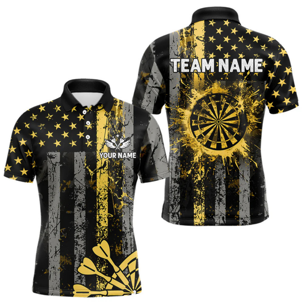 Maxcorners Custom Gold Grunge US Flag Patriotic Darts Shirt For Men, Retro Darts Board Darts Team Jerseys  LM0705