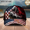 Maxcorners Fishing Grunge American Flag Reaper Personalized Name 3D Cap (12 Fish Species)