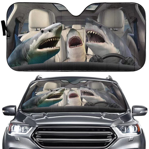 Maxcorners Shark Car Windshield Sun Shade Animal Family Driver Auto Front Window Sunshade