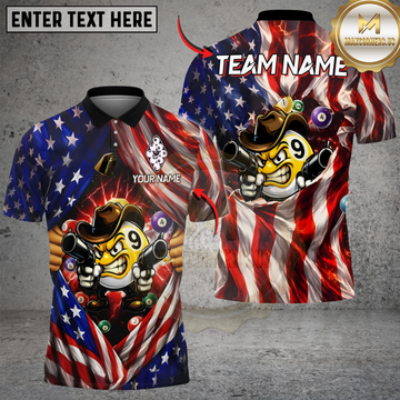 Maxcorners Billiards 9 Ball Grumpy Cowboy American Flag Personalized Shirt