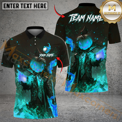 Maxcorners Flaming Pumpkin Reaper Golf Polo Shirt, Customized Name & Team Name 3D Shirts (4 Colors)