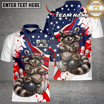 Maxcorners Patriotic Cool Raccoon Mascot Customized Name, Team Name 3D Shirt