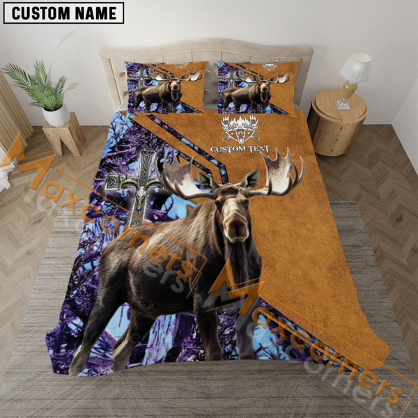 Maxcorners Custom Text Wilderness Moose Hunting Bedding Set 3D All Over Printed