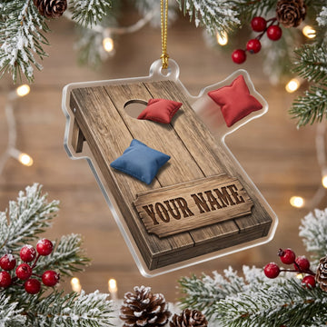 Maxcorners Cornhole Rustic Wooden Board Red Blue Bean Bags Customized Name 3D Keychain And Ornament