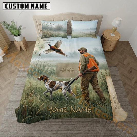 Maxcorners Upland Bird Hunting Green Field Hunter Bedding Set 3D Print Custom Name