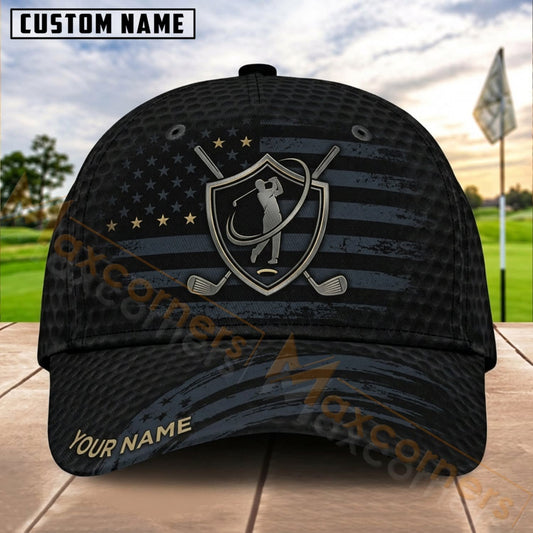Maxcorners Golf Black Shield Golfer Personalized Name 3D Cap
