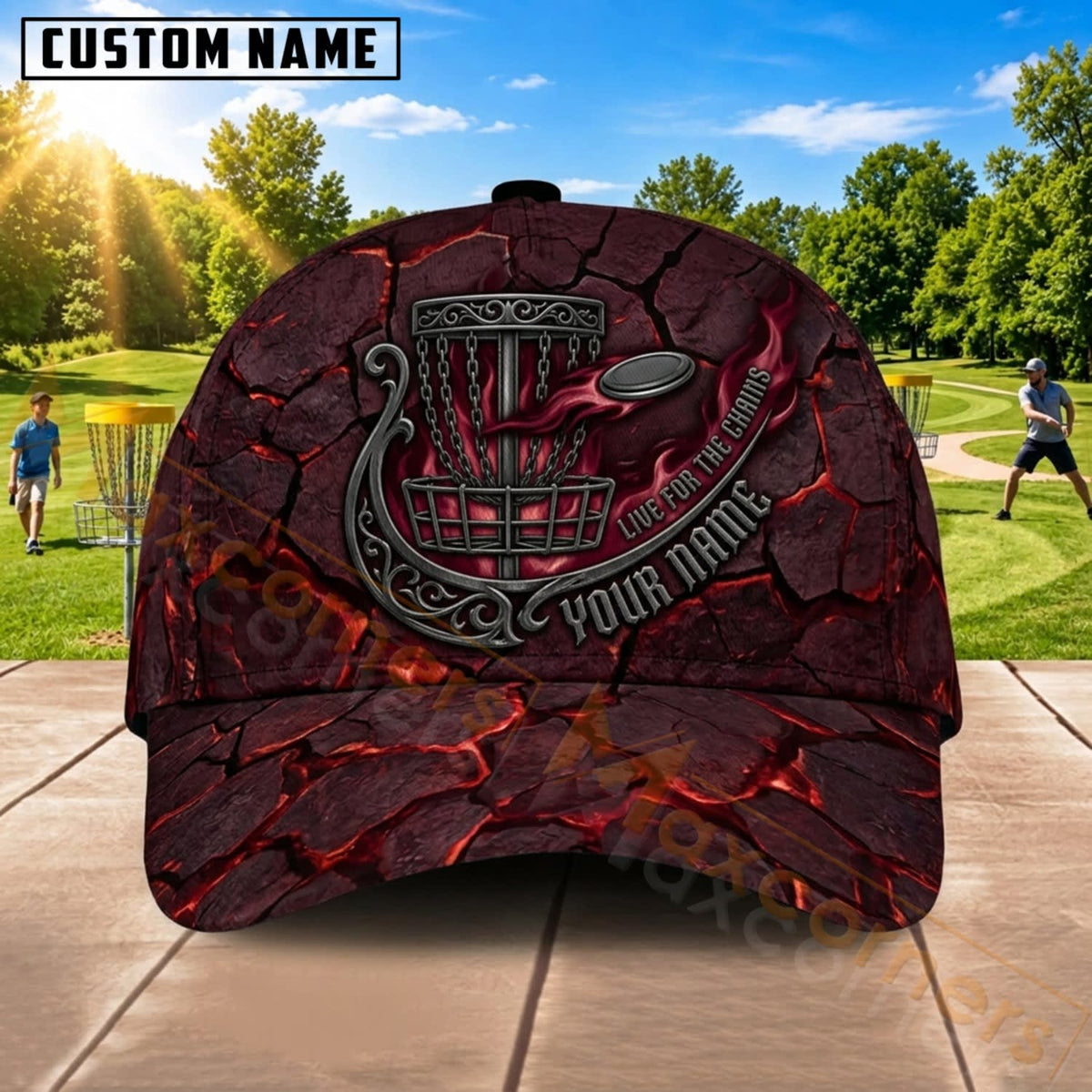 Maxcorners Disc Golf Dark Red Chain Basket Personalized Name 3D Cap