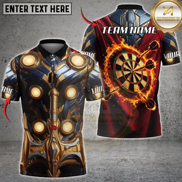 Maxcorners Darts Black Gold Mechanical Armor Flaming Dartboard Personalized Name 3D Unisex Shirt