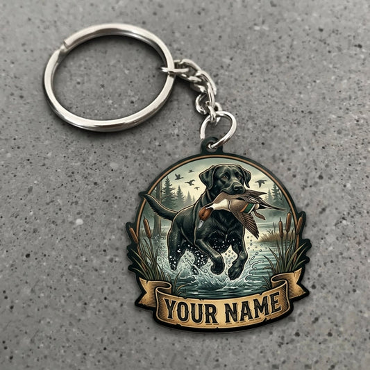 Maxcorners Duck Hunting Black Labrador Retriever Woodland Sunset Adventure Custom Name Gift 2D Flat Acrylic Ornament, Keychain