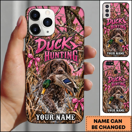 Maxcorners Duck Hunting German Wirehaired Pointer Pink Duck Hunting Graphic Personalized Name 3D Phone Case - Boykin Spaniel