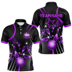 Maxcorners Black and Purple Mens Bowling Polo, Quarter Zip Shirts Custom Bowling outfit men Team Jerseys LM1605