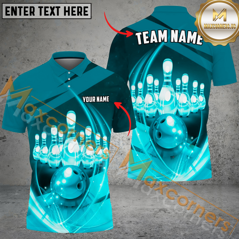 Maxcorners Ball And Pins Thunder Bowling Jersey Multicolor Option Customized Name, Team Name 3D Polo Shirt