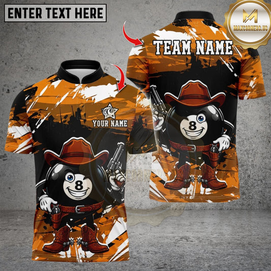 Maxcorners Funny Cowboy Billiards 8 Ball Design Multicolor Customized Name, Team Name 3D Shirts