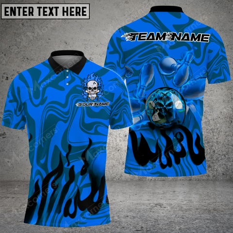 Maxcorners Burning Rage Skull Bowling Jersey Multicolor Option Customized Name, Team Name 3D Polo Shirt