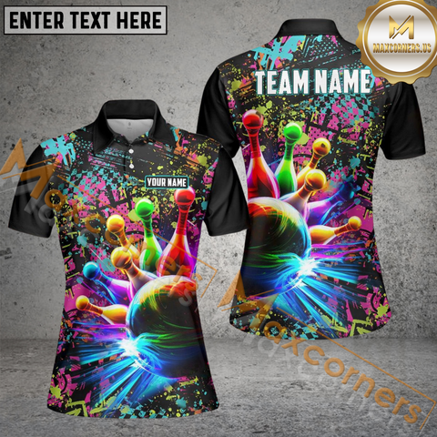 Maxcorners Paint Colorful Bowling Jersey Customized Name, Team Name 3D Shirt For Women