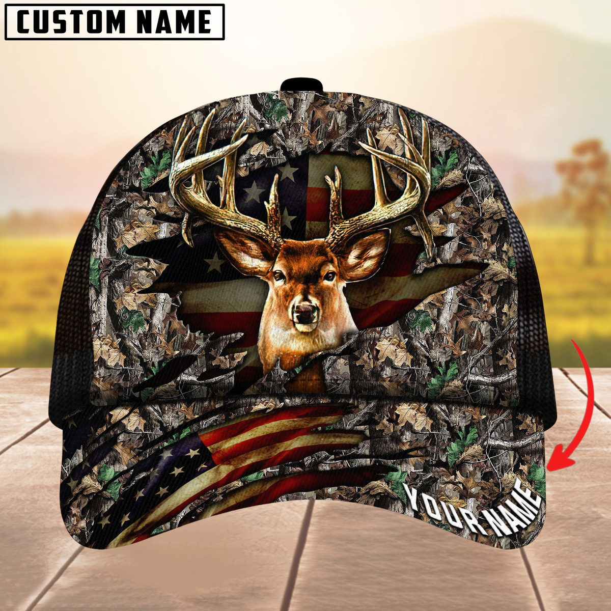 Maxcorners Premium Florapunk S21 Deer Hunting Trucker Camouflage Pattern Multicolor Personalized Name 3D Cap