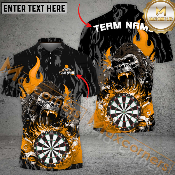 Maxcorners Custom Darts Team Jersey, Fierce Gorilla with Flaming Dartboard Personalization Name And Team Name