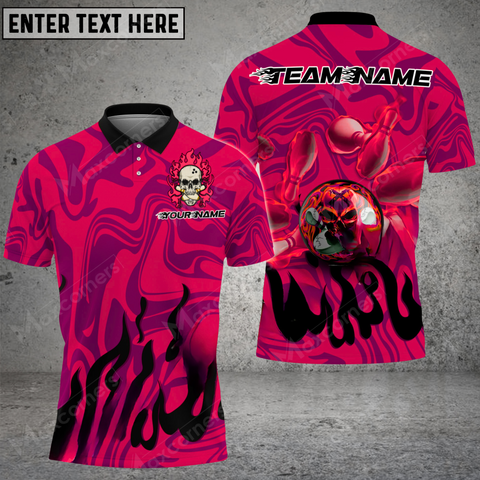 Maxcorners Burning Rage Skull Bowling Jersey Multicolor Option Customized Name, Team Name 3D Polo Shirt