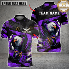 Maxcorners Bald Eagle With Bowling Multicolor Customized Name, Team Name 3D Shirts
