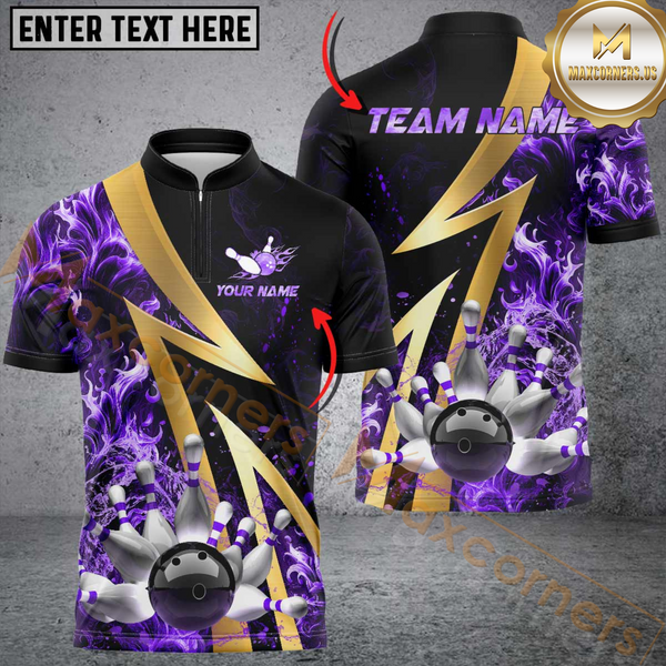 Maxcorners Ball And Pins Flame Smoke Bowling Jersey Multicolor Options Personalized Name, Team Name 3D Shirt