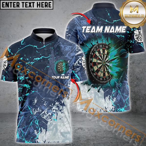 Maxcorners Darts Grunge Break Dartboard  Customized Name, Team Name 3D Polo Shirt