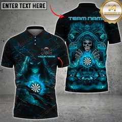 Maxcorners Darts Fire Skull Reaper Epic Art Mutilcolor Options Personalized Name, Team Name 3D Polo Shirt