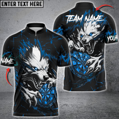 Maxcorners Personalized Wolf Lightning Darts Polo & Quarter Zip Custom Men Dart Shirts Darts Jersey |Turquoise