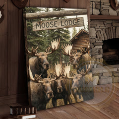 Maxcorners Moose Canvas Lodge Group Family Portrait Canvas Wall Art