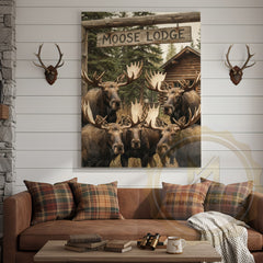 Maxcorners Moose Canvas Lodge Group Family Portrait Canvas Wall Art