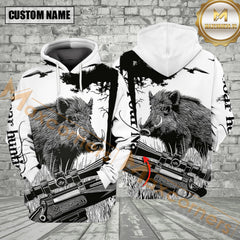 Maxcorners Custom Name Black And White Boar Hunting All Over Print Shirt Best Gift For Hunter