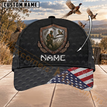 Maxcorners Upland Bird Hunting Patriotic Hunter Shield Personalized Name 3D Cap