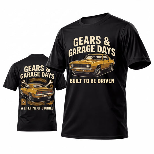 Maxcorners Personalized Car Classic Muscle Car 3D T-Shirt – Black Gears and Garage Days Vintage Yellow Hot Rod