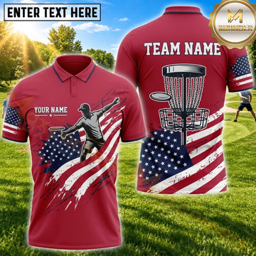 Maxcorners Disc Golf Red American Flag Chain Basket Personalized Name 3D Unisex Shirt