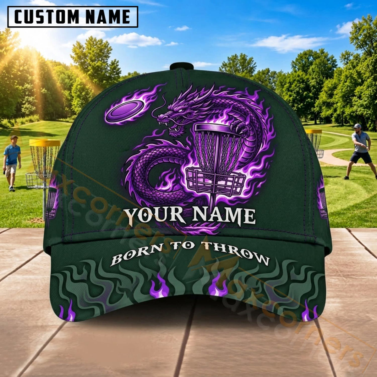 Maxcorners Disc Golf Purple Dragon Flying Disc Personalized Name 3D Cap