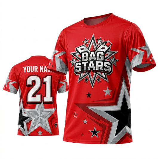 Maxcorners Cornhole Bag Stars Red White Black Personalized Name 3D Unisex Shirt