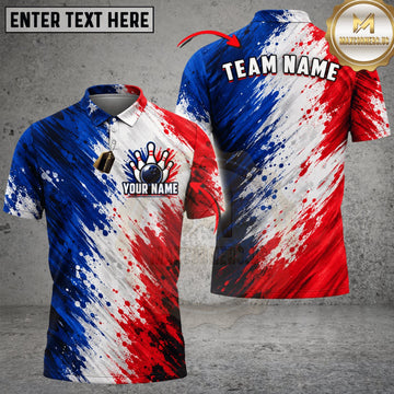 Maxcorners Bowling France Flag Dynamic Brush Stroke Personalized Name 3D Unisex Shirt