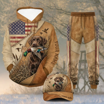 Maxcorners Duck Hunting German Shorthaired Pointer US Flag Tan Personalized 3D Shirts