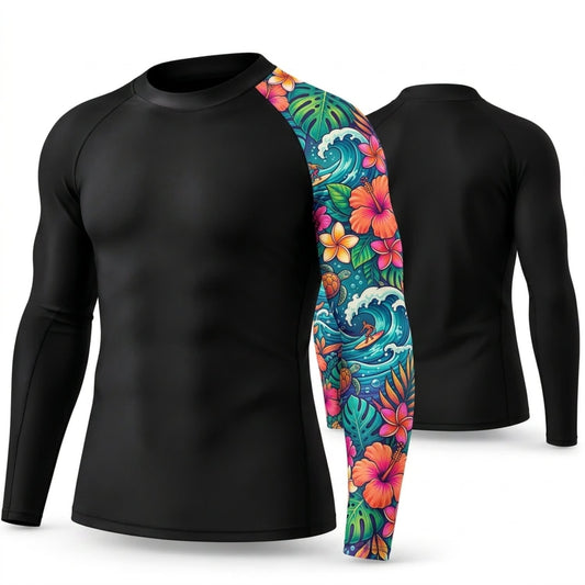 Maxcorners Personalized Tropical Tattoo Black Shirt with Bright Floral Mosaic Sleeve 3D All Over Printed Shirts, Best Gifts for Tattoo Lovers