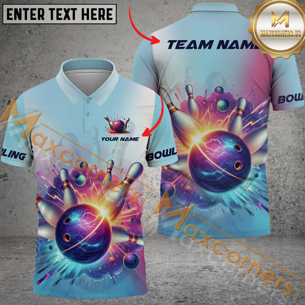 Maxcorners Dynamic Strike Bowling Jersey Customized Name, Team Name 3D Polo Shirt