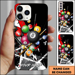 Maxcorners Billiards Colorful Balls Red Splash 8 Ball Personalized Name Phone Case