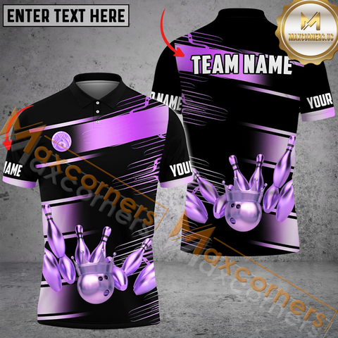 Maxcorners Golden Time Premium Bowling Jersey Multicolor Option Customized Name, Team Name 3D Polo Shirt