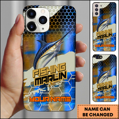 Maxcorners Marlin Fishing Honeycomb Tech Style Personalized Name 3D Phone Case