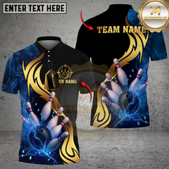 Maxcorners Bowling Strike Thunder Lightning Multicolor Customized Name, Team Name 3D Shirts